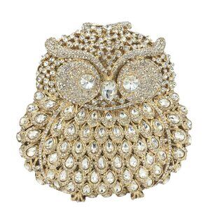 1461 Gold Mini Owl Party Crystal Clutch Purses Dressy,Animal Evening